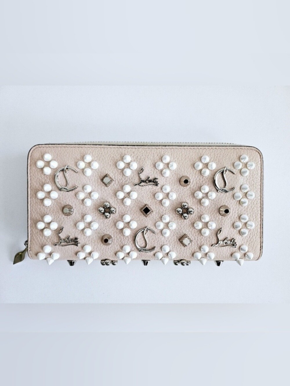 Christian Louboutin Beige Panettone Grained Calf Leather Long Zippy Wallet